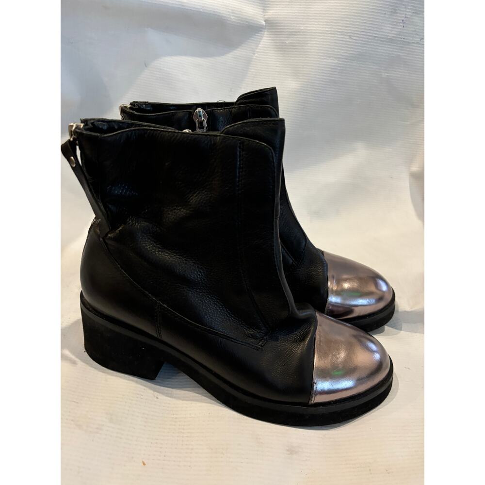 Sasha Fabiani Black Leather Boots Womens Sz 37 Chunky Grunge Whimsigoth Goth